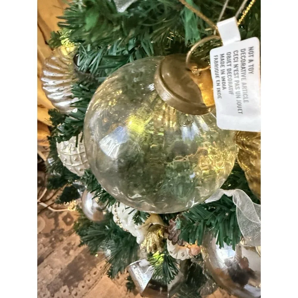 2 Restoration Hardware Optic Silver Ball Clear Glass Globe Christmas Ornaments L